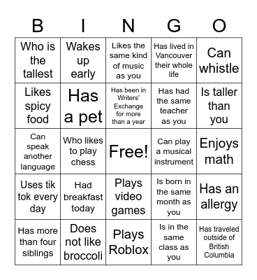 Find Someone Who.... Bingo Card