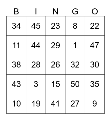 30th December Bingo Card