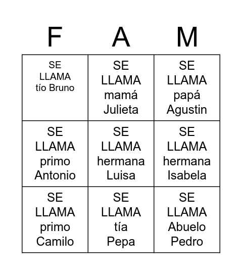 ¿Cómo se llama?-Palabras Bingo Card