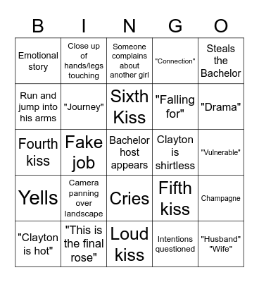 Bachelor BINGO Card