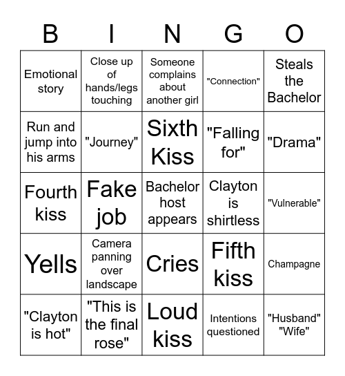 Bachelor BINGO Card