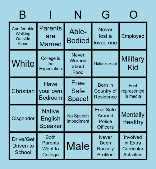 Privilege Bingo Card