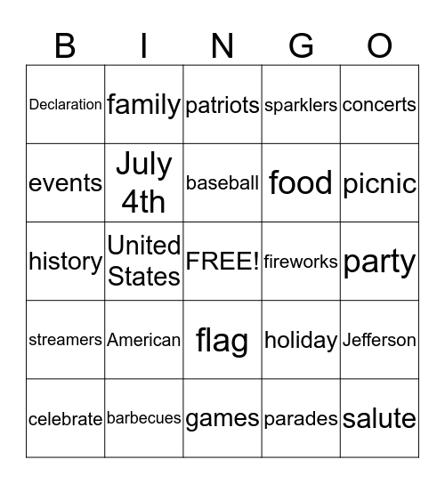 4th of July  Bingo Card