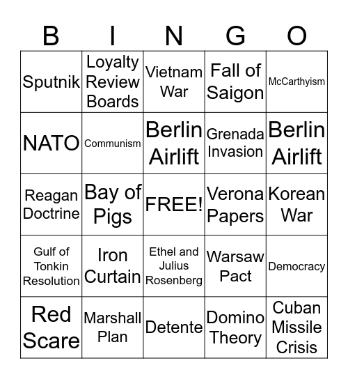 Cold War Bingo Card