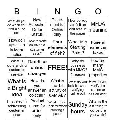 Obits - July - Be a Winner Bingo Card