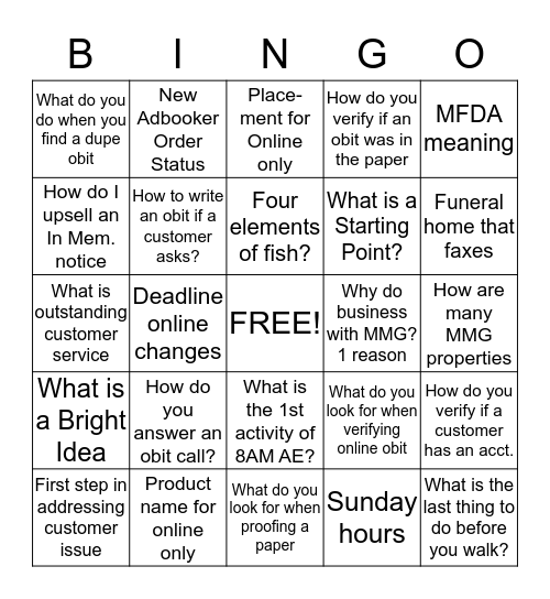 Obits - July - Be a Winner Bingo Card