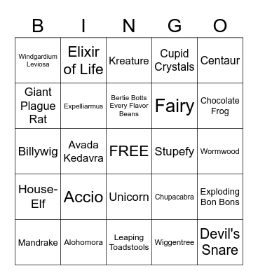 potter plants/spells/animals Bingo Card