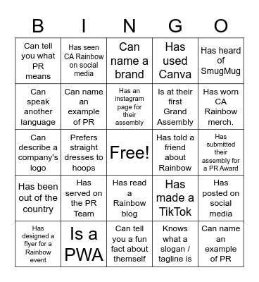 GA 2022 Public Relations Training Bingo Card