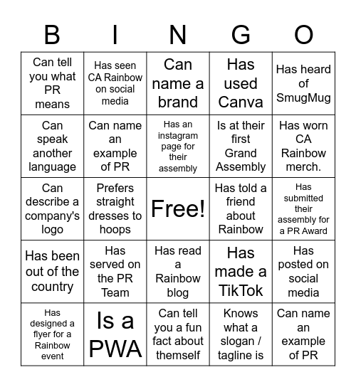 GA 2022 Public Relations Training Bingo Card