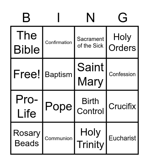 Roman Catholicism Bingo Card