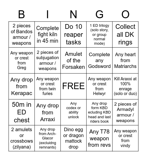 RS3 Bingo Card