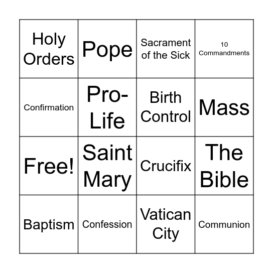 Roman Catholicism Bingo Card