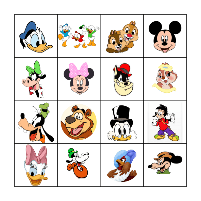 Disney Character Bingo Card