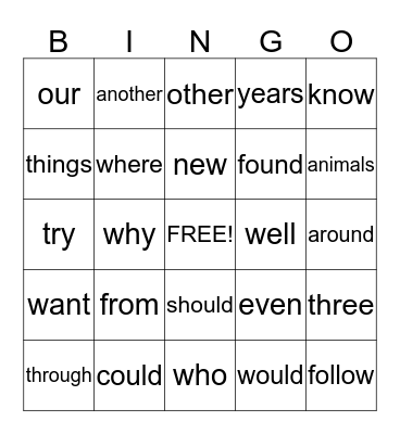 List A Bingo Card