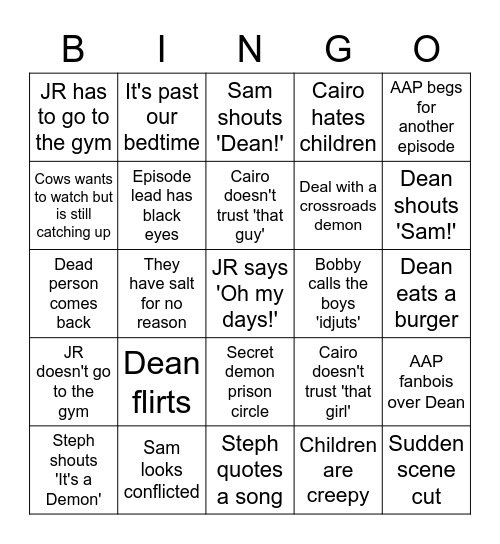 Supernatural Bingo Card