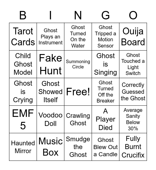 Phasmo-Bingo! Bingo Card