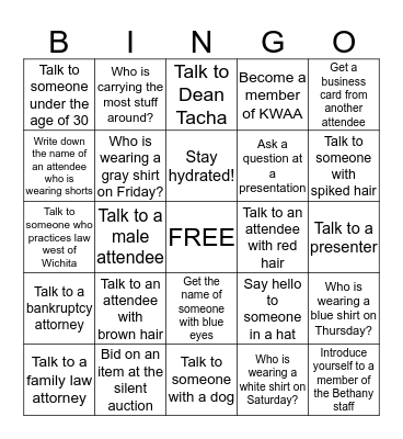 KWAA Conference Bingo Card