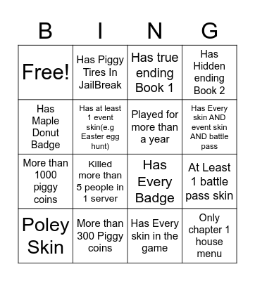 Piggy Bingo Card