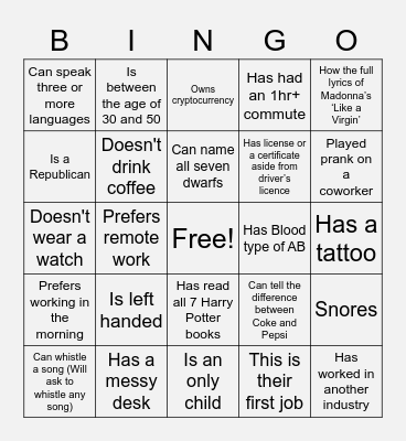 Untitled Bingo Card