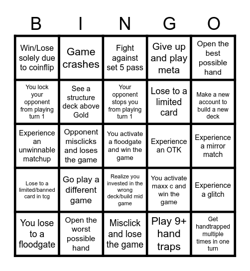 High Level Master Duel Experience Bingo Card