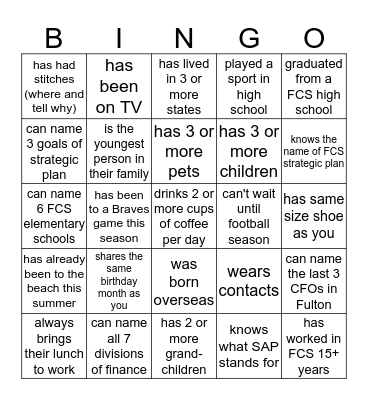 FIND SOMEONE WHO...... Bingo Card