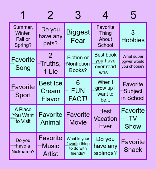 ALL ABOUT ME! Bingo Card