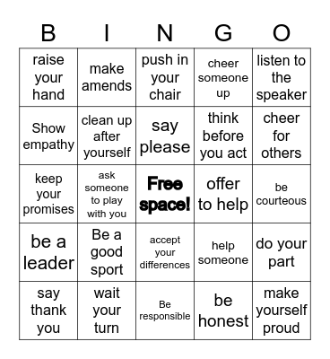 Positive Action BINGO! Bingo Card