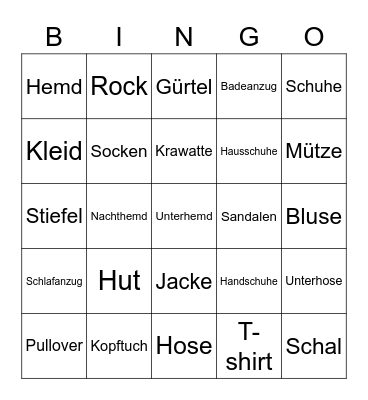 Klamotten Bingo Card