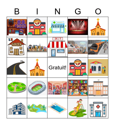 Les endroits dans la ville Bingo Card