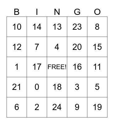 Math Facts 0-1 Bingo Card