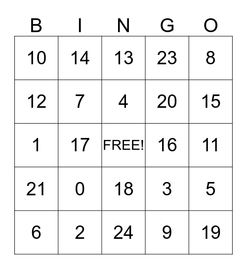 Math Facts 0-1 Bingo Card