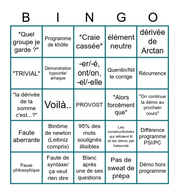 Maths Provost Bingo Card