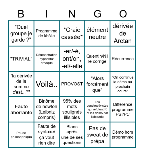 Maths Provost Bingo Card