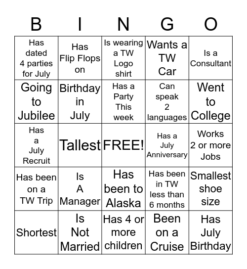Get Aquainted Bingo Card