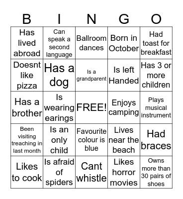 Relief Society BINGO Card
