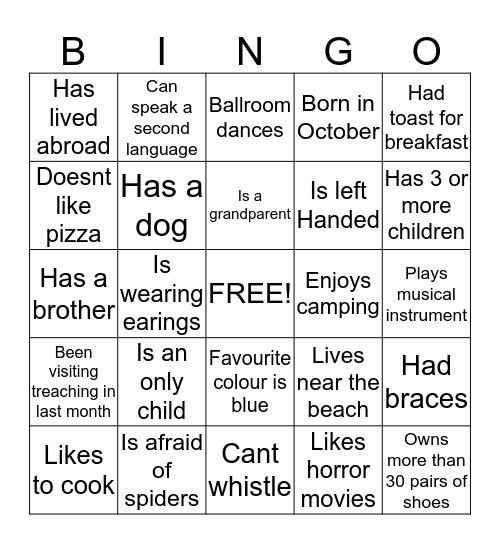Relief Society BINGO Card
