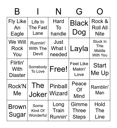 Classic Rock Cover All Bingo Card