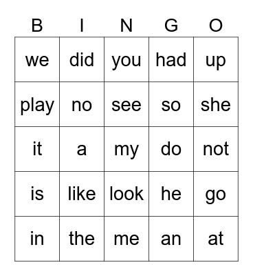 Sight Words List 1 Bingo Card