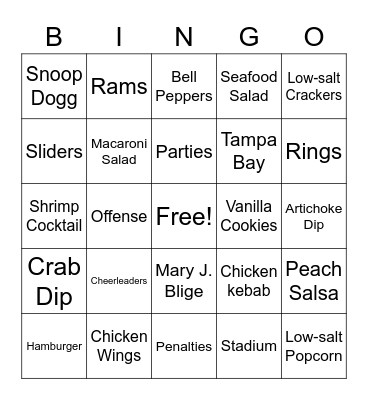 Super Bowl 2022 Bingo Card