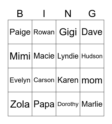 Violet's friends Bingo Card