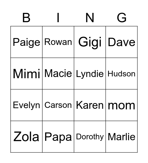 Violet's friends Bingo Card