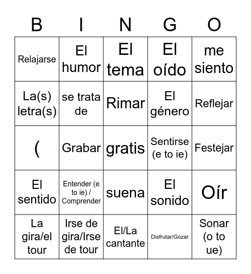 La Música Bingo Card