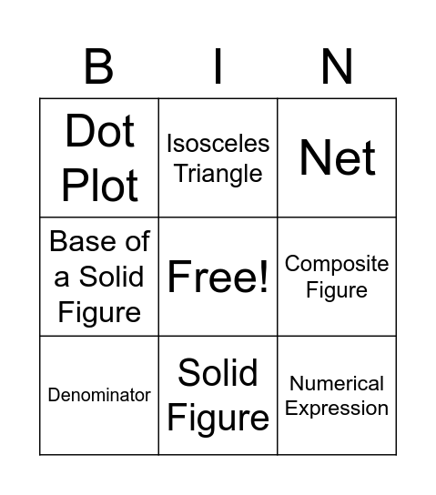 6th Grade FSA Part 1 Bingo Card