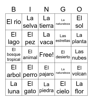 La naturaleza Bingo Card