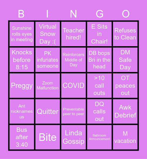 Forbush Frenzie Bingo Card