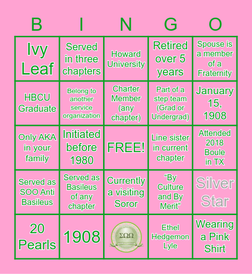 Sigma Omega Omega Bingo Card