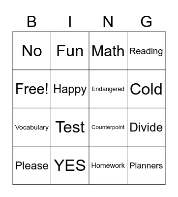 Tuesday, January 25th Bingo Card