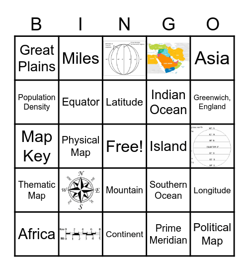 Unit 1 Geography Bingo - B Bingo Card