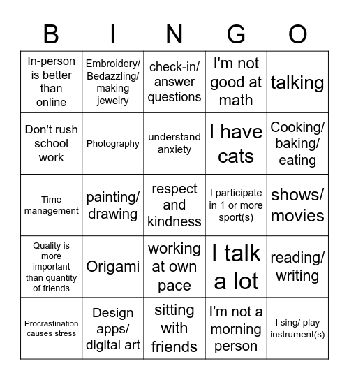 Connected Bingo A1 Bingo Card