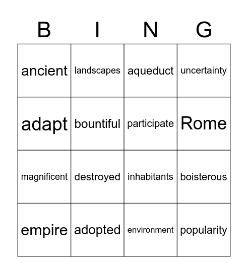 3rd Grade Ancient Rome Bingo Card